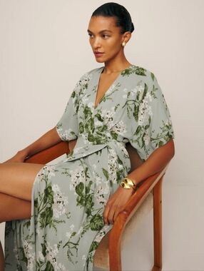 REFORMATION Winslow Sage Green Floral Wrap Dress Wedding Bridesmaid XL